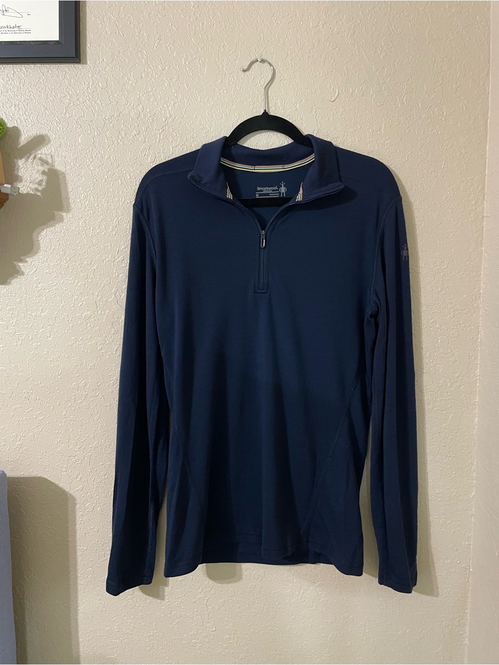 Men’s Smartwool Classic Thermal Merino Quarter Zip Base Layer Top Size M Navy